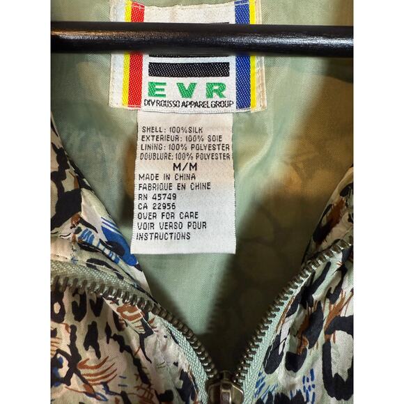 Vintage EVR Silk Animal Print Green Brown Bomber Jacket - Medium - Picture 3 of 7